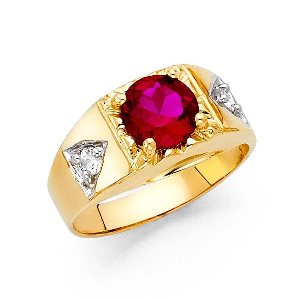 14K Yellow Gold Pink CZ Men's Ring