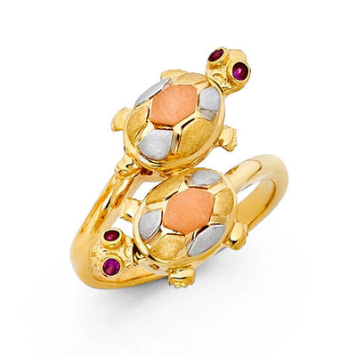 14K Tri Color 20mm Pink CZ Fancy Turtle Ring - silverdepot