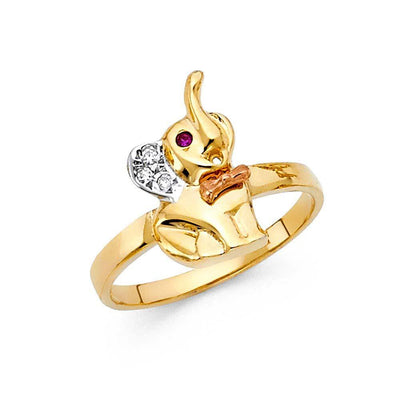 14K Two Tone 15mm Pink And Clear CZ Fancy Elephant Ring - silverdepot