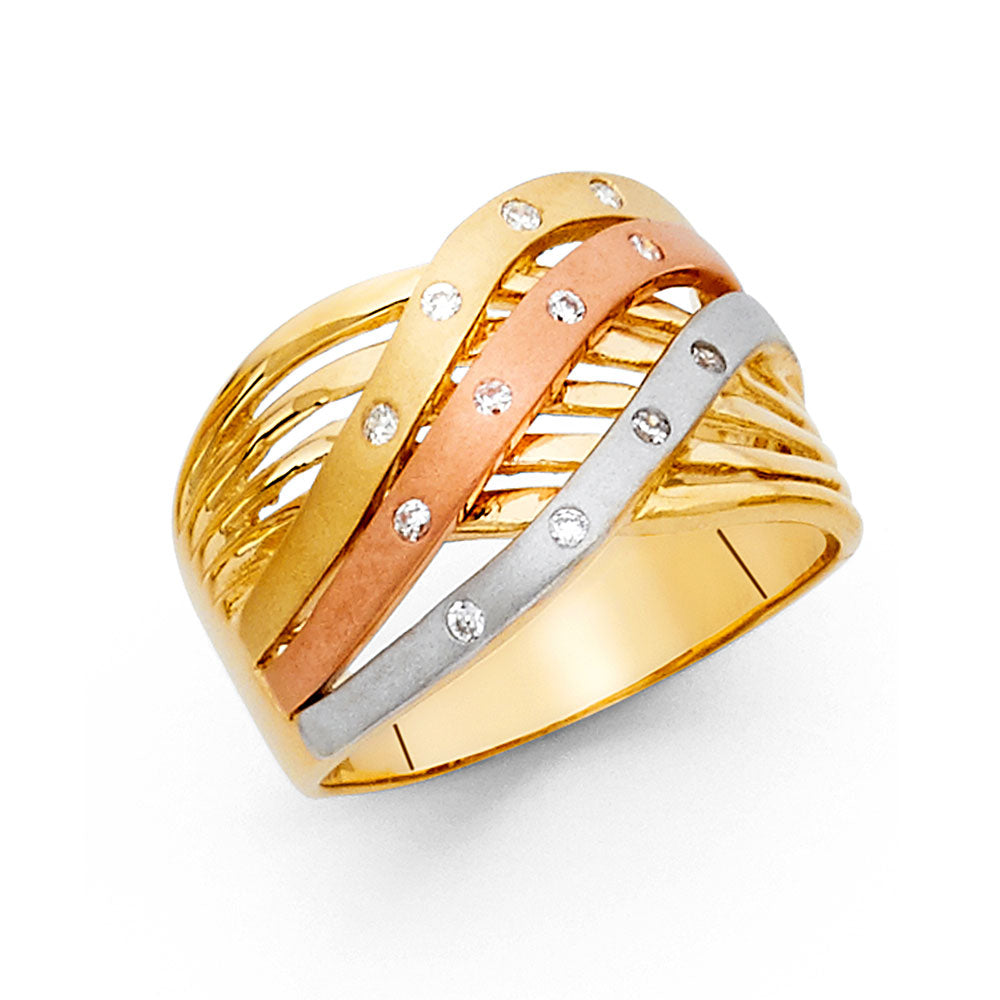 14K Tricolor CZ FANCY Ring 7.6grams