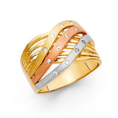 14K Tricolor CZ FANCY Ring 7.6grams
