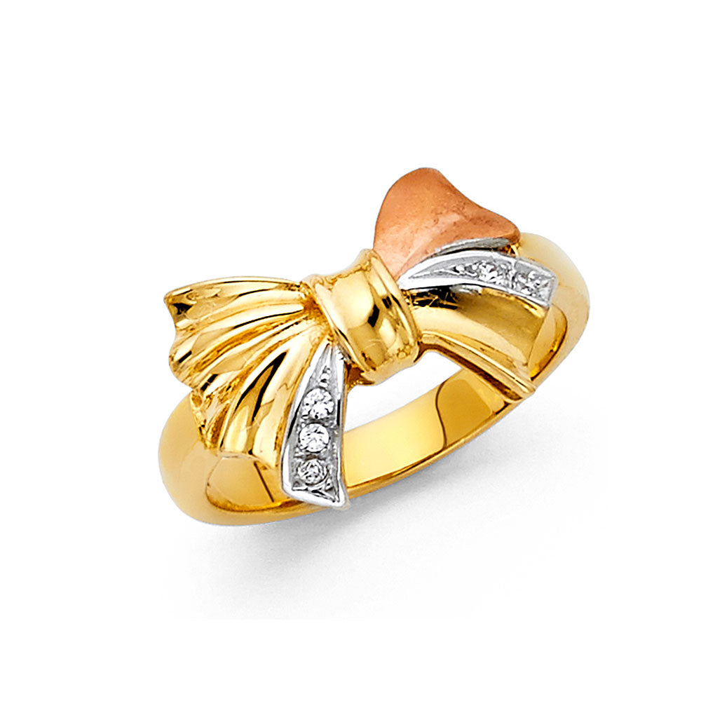 14K Tricolor CZ RIBBON Ring 3.8grams