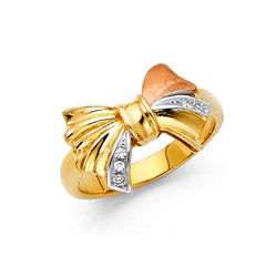 14K Tricolor CZ RIBBON Ring 3.8grams