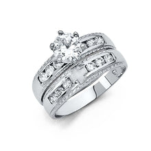 Load image into Gallery viewer, 14K White Gold 4mm CZ Wedding Trio Ladies Wedding Band Sets