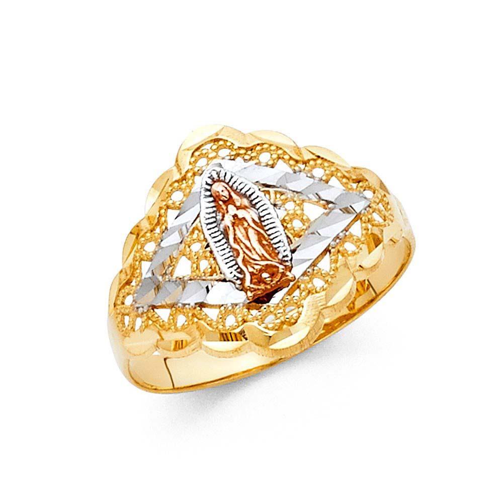 14K Tri Color 15mm Our Lady of Guadalupe Ring - silverdepot