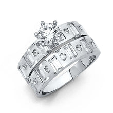 Load image into Gallery viewer, 14K White Gold 4mm CZ Wedding Trio Ladies Wedding Band Sets