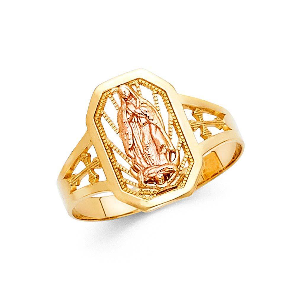14K Two Tone 15mm Our Lady of Guadalupe Ring - silverdepot