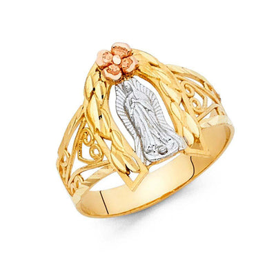 14K Tri Color 15mm Our Lady of Guadalupe Ring - silverdepot