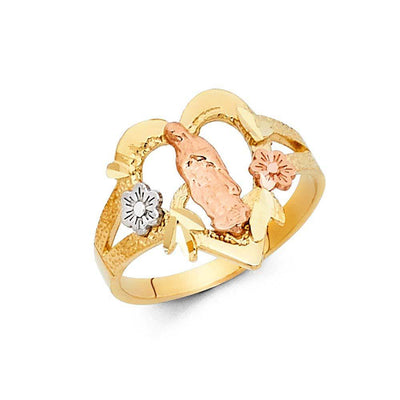 14K Tri Color 15mm Our Lady of Guadalupe Ring - silverdepot