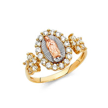 Load image into Gallery viewer, 14K Tri Color 12mm Clear CZ Our Lady of Guadalupe Ring - silverdepot