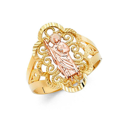 14K Two Tone 20mm Religious Ring - silverdepot
