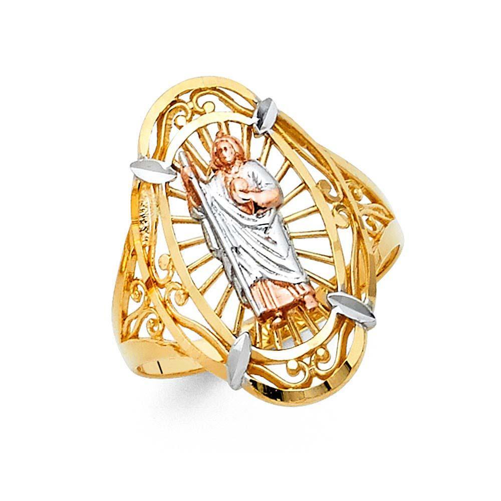 14K Tri Color 22mm Religious Ring