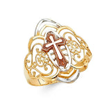 14K Tri Color 20mm Cross Ring