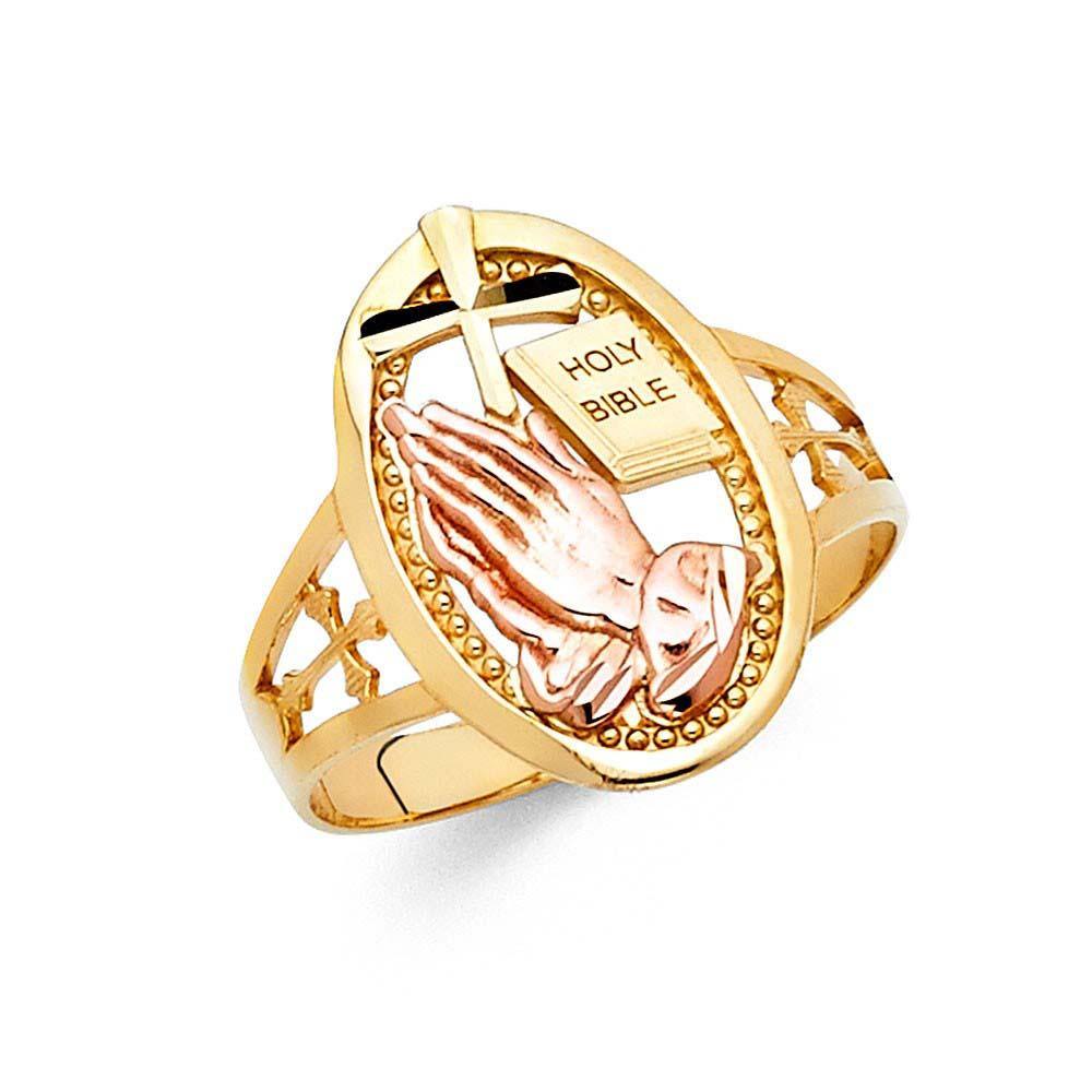 14K Two Tone 18mm Religious Ring