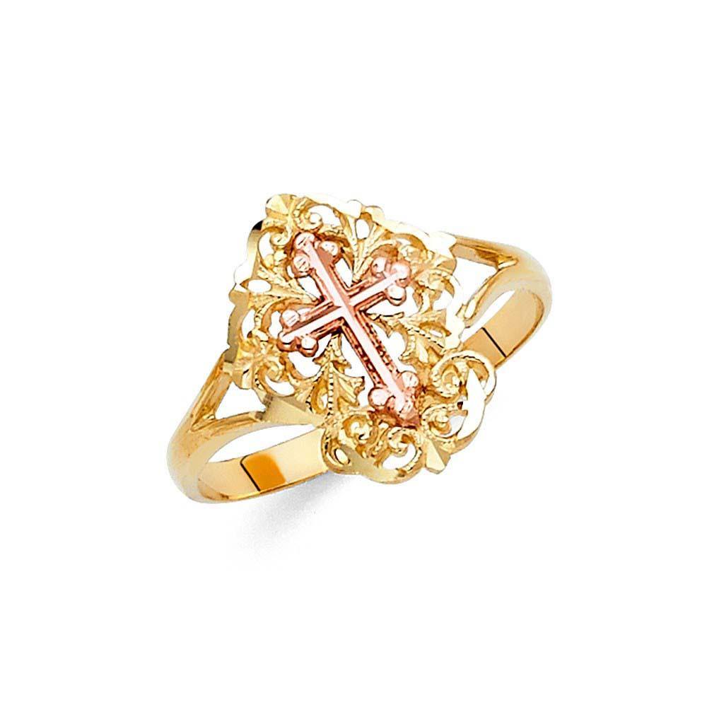14K Two Tone 15mm Cross Ring - silverdepot