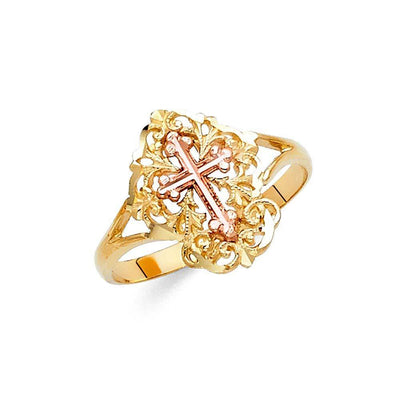14K Two Tone 15mm Cross Ring - silverdepot