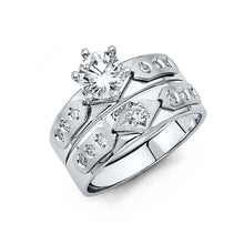 Load image into Gallery viewer, 14K White Gold 4mm CZ Wedding Trio Ladies Wedding Band Sets