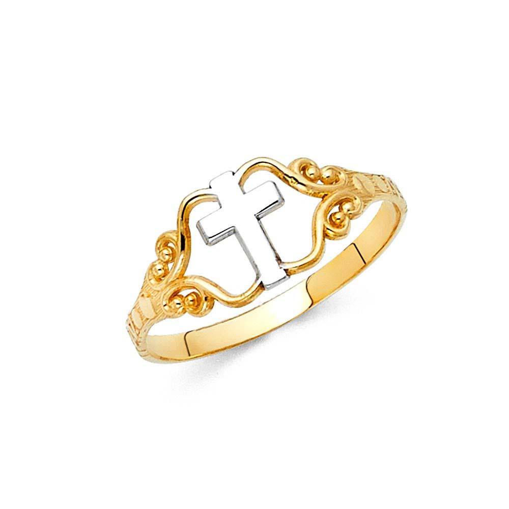 14K Two Tone 8mm Cross Ring