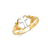 14K Two Tone 8mm Cross Ring