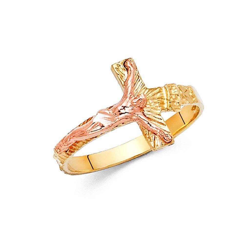14K Two Tone 13mm Crucifix Ring