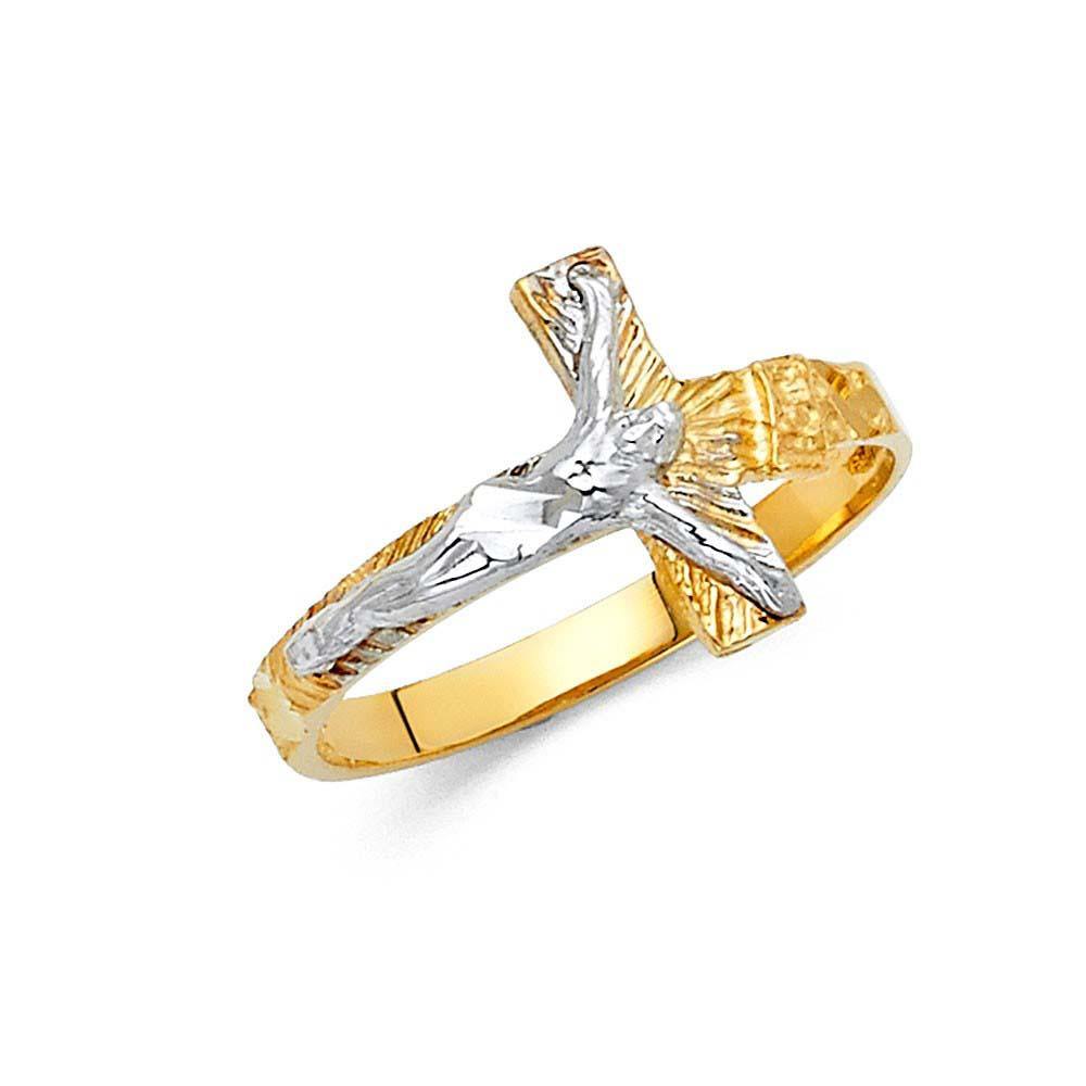 14K Two Tone 13mm Crucifix Ring