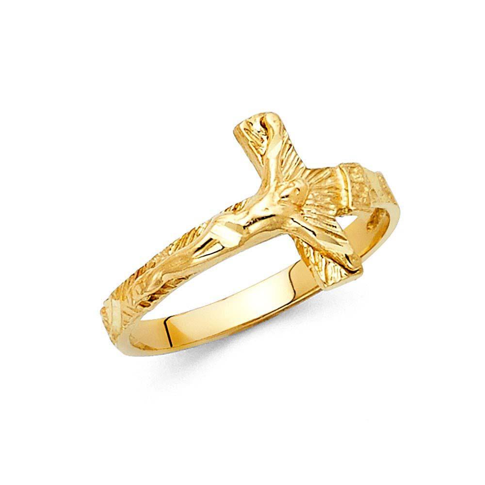 14K Yellow Gold 13mm Crucifix Ring