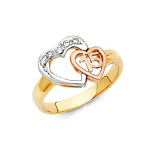 Load image into Gallery viewer, 14K Tri Color 11mm Clear CZ 15 Years Heart Ring - silverdepot
