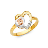 14K Tri Color 12mm Clear CZ 15 Years Heart Ring