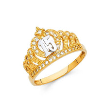 Load image into Gallery viewer, 14K Yellow Gold 12mm 15 Years Clear CZ Crown Ring - silverdepot