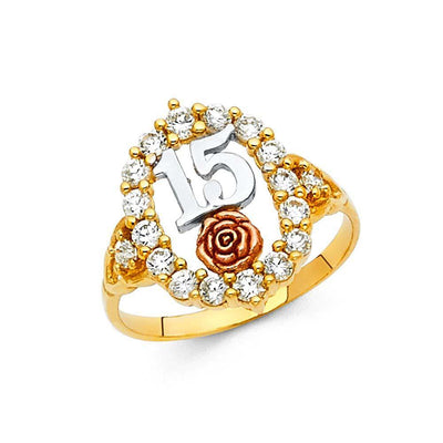 14K Two Tone 15mm 15 Years Clear CZ Ring - silverdepot