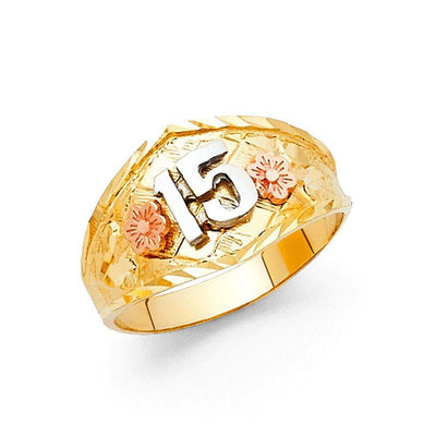 14K Tri Color 11mm 15 Years Ring - silverdepot