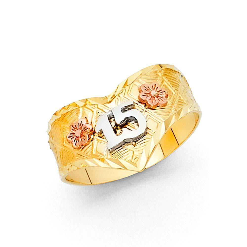 14K Tri Color 12mm 15 Years Ring - silverdepot