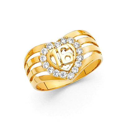 14K Yellow Gold 12mm 16 Years Clear CZ Ring - silverdepot