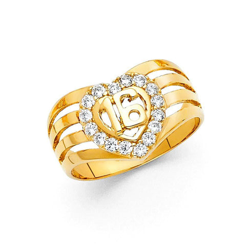 14K Yellow Gold 12mm 16 Years Clear CZ Ring