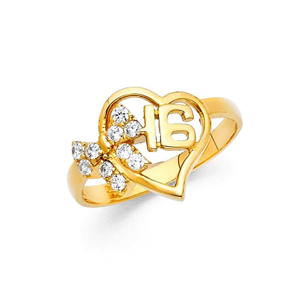 14K Yellow Gold 12mm 16 Years Clear CZ Ring - silverdepot