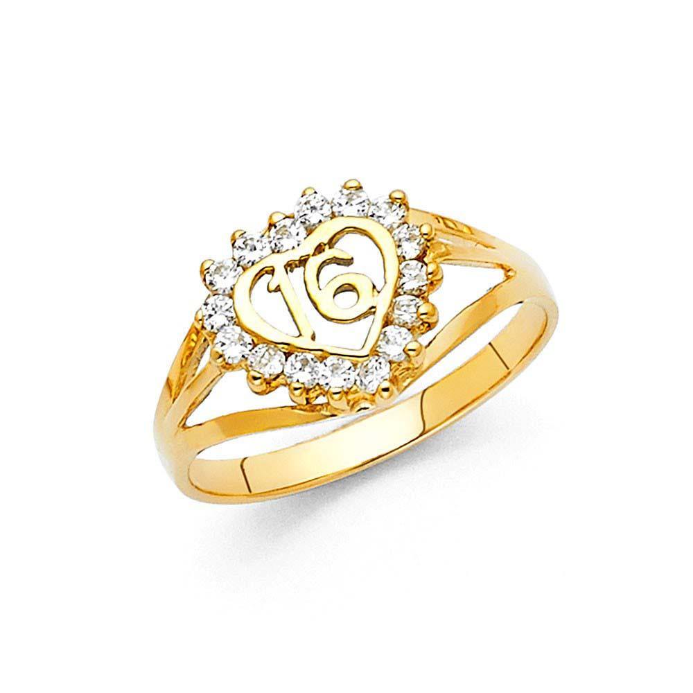 14K Yellow Gold 10mm 16 Years Clear CZ Ring - silverdepot