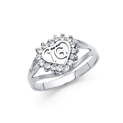 14K White Gold 10mm 16 Years Clear CZ Ring - silverdepot