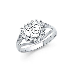 14K White Gold 10mm 16 Years Clear CZ Ring