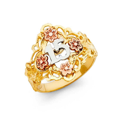 14K Tri Color 17mm 15 Years Ring - silverdepot