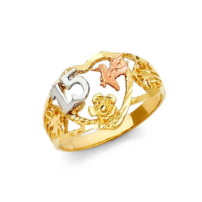 14K Tri Color 11mm 15 Years Ring - silverdepot