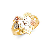 14K Tri Color 15mm 15 Years Ring