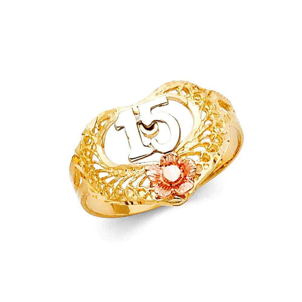 14K Tri Color 12mm 15 Years Ring - silverdepot