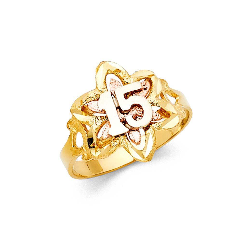 14K Tri Color 15mm 15 Years Ring - silverdepot