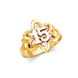 14K Tri Color 15mm 15 Years Ring