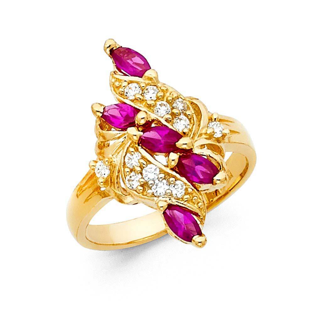 14K Yellow Gold Ruby and Clear CZ Ring
