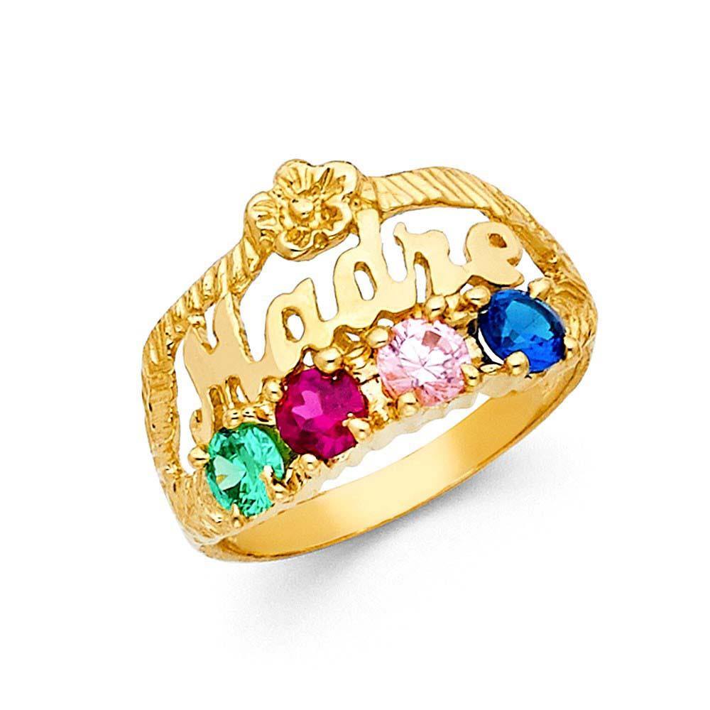 14K Yellow Gold Multi Color CZ Madre Flower Ring
