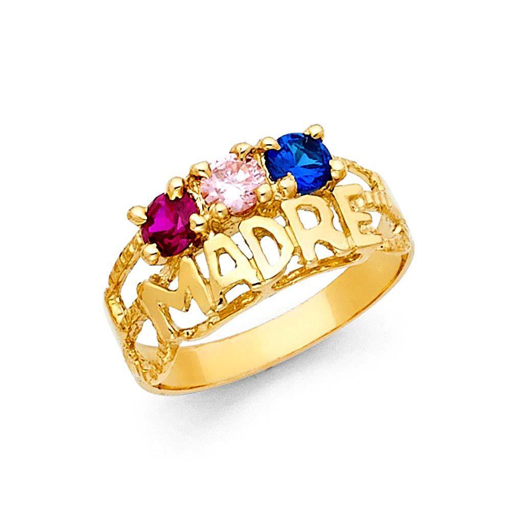 14K Yellow Gold Multi Color CZ Madre Ring