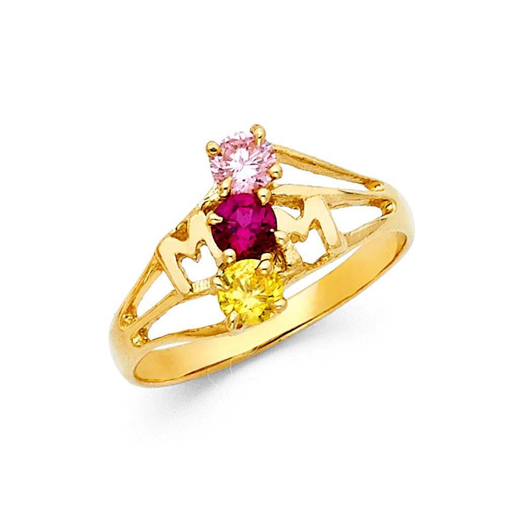 14K Yellow Gold Three Color CZ Mom Ring