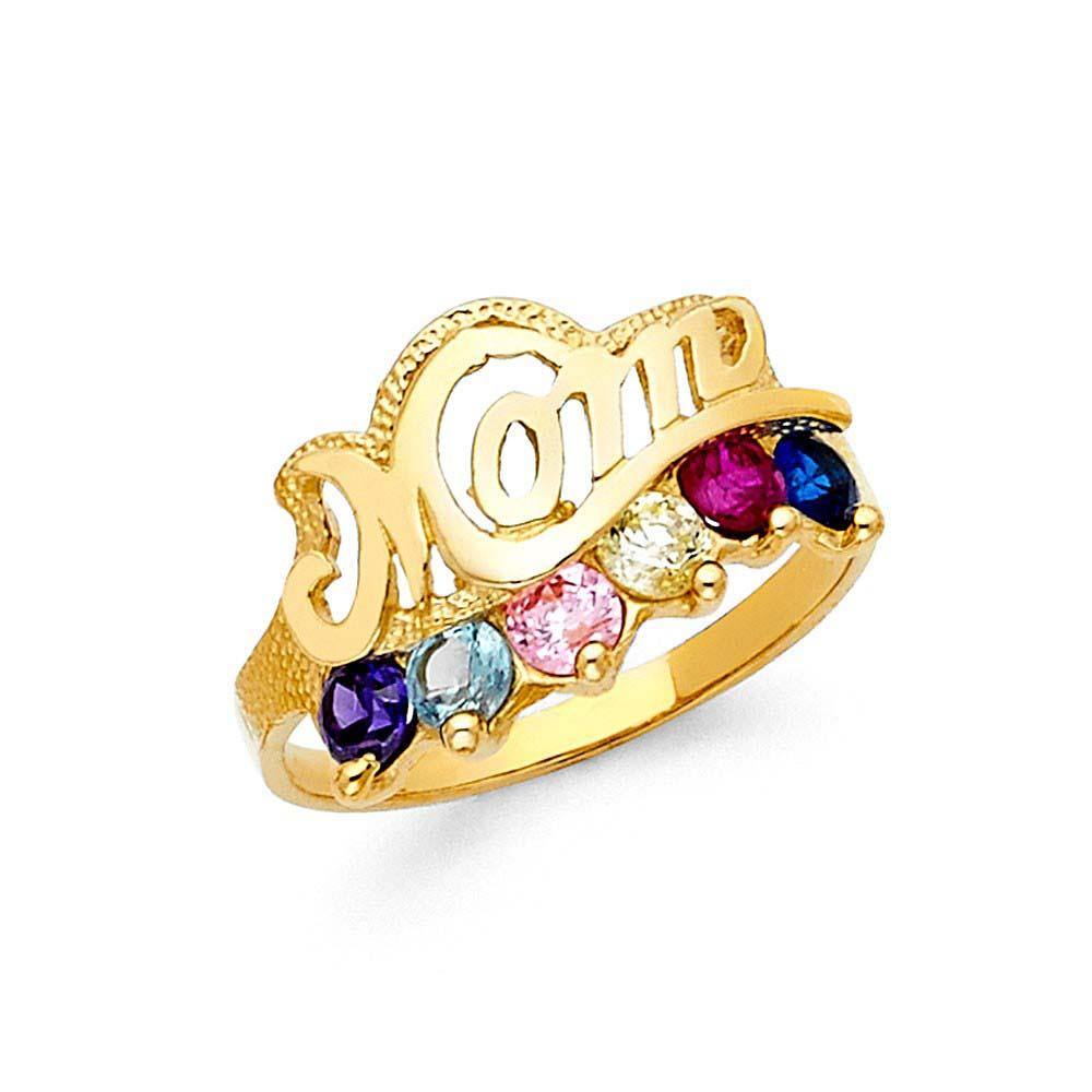 14K Yellow Gold Multi Color CZ Mom Ring