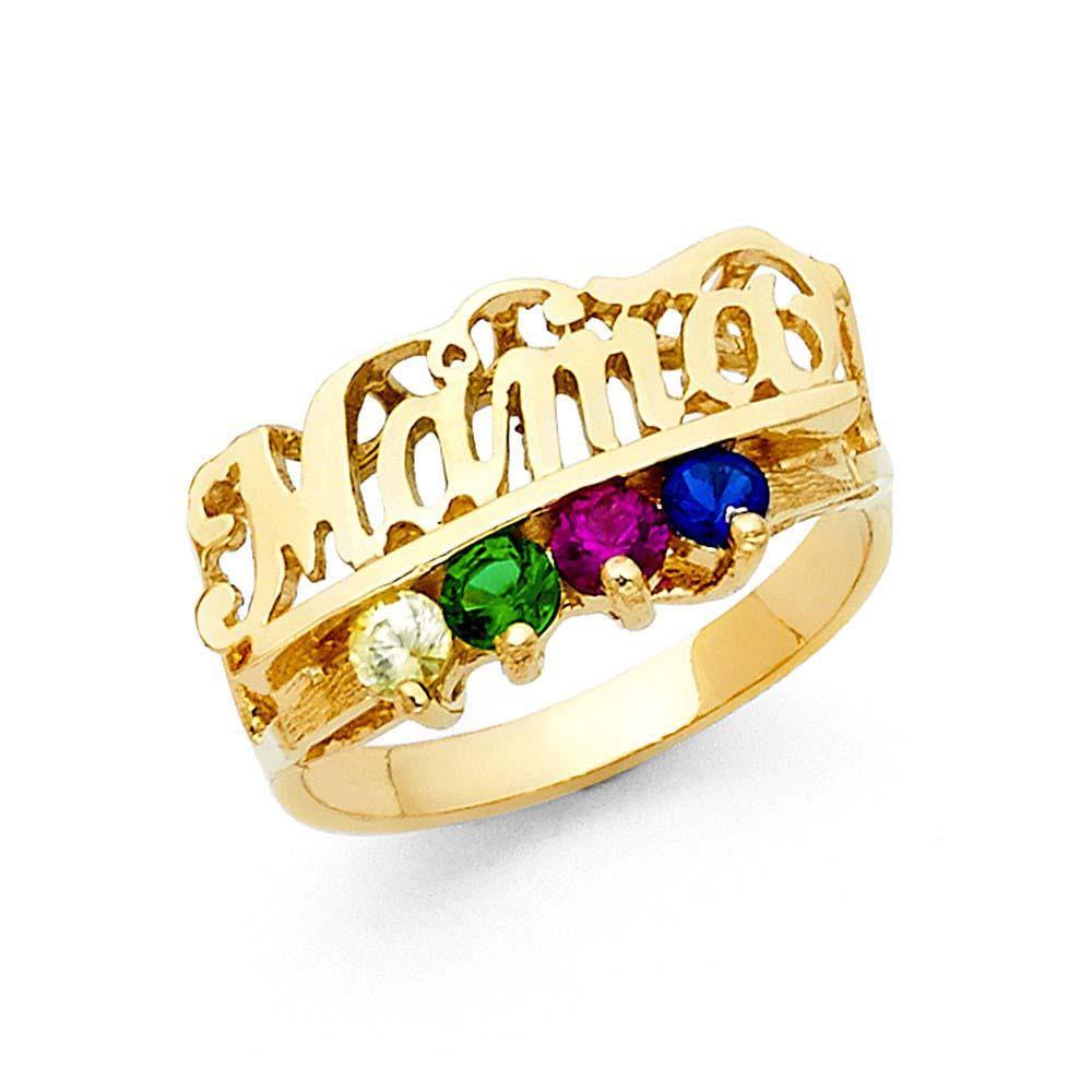 14K Yellow Gold Four Multi Color Mama CZ Ring